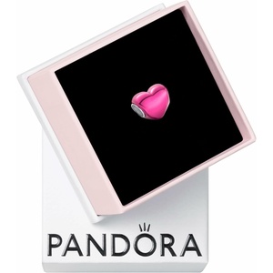 PANDORA Moments Metallic Pink Heart Charm – Sterling Silver with Enamel – Jewelry for Women – Includes Gift Box