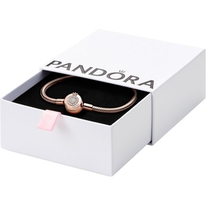 PANDORA Moments Sparkling Crown O Pavé Clasp Snake Chain Bracelet – Gift for Her – With Gift Box(7.1 Inches)