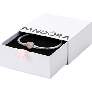 PANDORA Moments Sparkling Heart Clasp Snake Chain Bracelet – Compatible Moments Charms – Gift for Her(7.9 Inches)