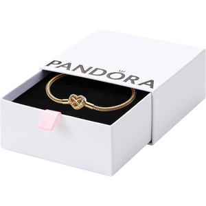 PANDORA Moments Sparkling Infinity Heart Clasp Snake Chain Bracelet – With Gift Box(Gold)