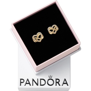 PANDORA Moments Sparkling Infinity Heart Stud Earrings – 14K Gold-Plated Earrings with Cubic Zirconia – Jewelry for Women – Includes Gift Box