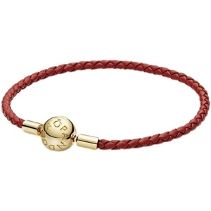 PANDORA Moments Woven Leather Bracelet with Gold Clasp – Gift for Her Shine – With Gift Box(6.9 Inches)