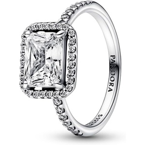 PANDORA Rectangular Sparkling Halo Ring – Statement or Promise Ring for Her – Silver Ring for Women – Gift for Her – Sterling Silver with Cubic Zirconia – With Gift Box