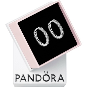 PANDORA Sparkle and PANDORA Logo Hoop Earrings – Stunning Women’s Earrings – Gift for Her – Sterling Silver & Cubic Zirconia – With Gift Box – 2.4 mm