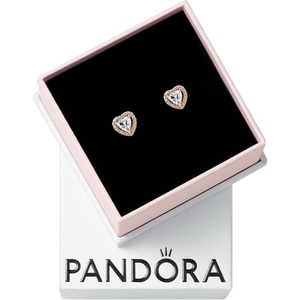 PANDORA Sparkling Elevated Heart Stud Earrings – Stackable Earrings for Women – Gift for Her – 14k Rose Gold & Cubic Zirconia – With Gift Box