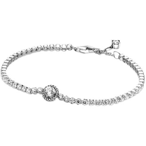 PANDORA Sparkling Halo Tennis Bracelet – Silver Bracelet for Women – Gift for Her – Sterling Silver & Cubic Zirconia – With Gift Box(7.1 Inches)