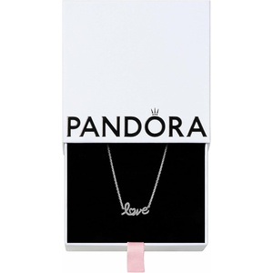 PANDORA Sparkling Handwritten Love Collier Necklace – Sterling Silver Necklace with Cubic Zirconia for Women – PANDORA Moments Jewelry – Gift for Women – Includes Gift Box – 17.7“