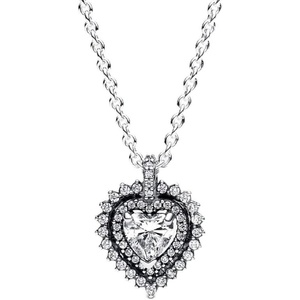 PANDORA Sparkling Heart Halo Pendant Necklace – Sterling Silver Necklace with Cubic Zirconia for Women – PANDORA Timeless Jewelry – Gift for Women – Includes Gift Box – 17.7“