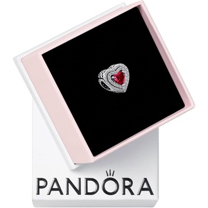 PANDORA Sparkling Red Leveled Heart Charm – Compatible with PANDORA Moments – Stunning Women’s Jewelry – Gift for Her – Sterling Silver & Man-Made Crystal – With Gift Box