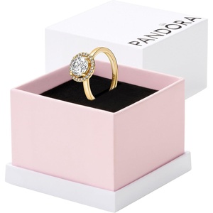 PANDORA Sparkling Round Halo Ring – Statement or Promise Ring for Women – Gift for Her – Jewelry for Women Shine 14k Gold with Clear Cubic Zirconia – With Gift Box