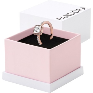 PANDORA Square Sparkle Halo Ring – Ring for Women – Layering or Stackable Ring Rose with Clear Cubic Zirconia – Gift for Her – With Gift Box(Rose Gold)