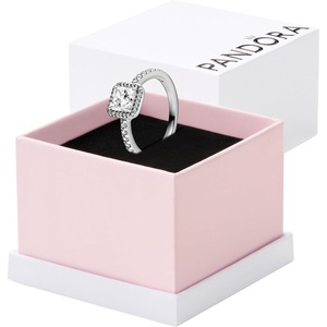 PANDORA Square Sparkle Halo Ring – Ring for Women – Layering or Stackable Ring Rose with Clear Cubic Zirconia – Gift for Her – With Gift Box(Sterling Silver)