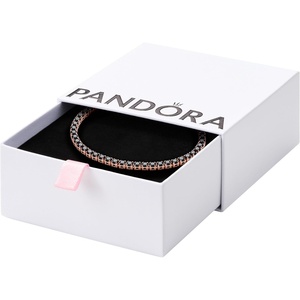 PANDORA Timeless Black Sparkling Tennis Bracelet – 14K Rose Gold-Plated Unique Metal Blend with Man-Made Crystal – Jewelry for Women – Includes Gift Box(20.0 Centimeters)