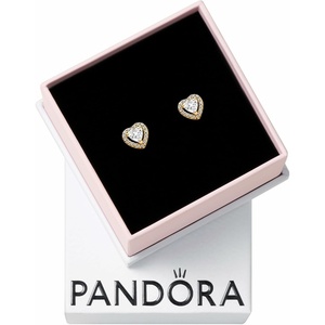 PANDORA Timeless Sparkling Elevated Heart Stud Earrings – 14K Gold-Plated Earrings with Cubic Zirconia – Jewelry for Women – Includes Gift Box