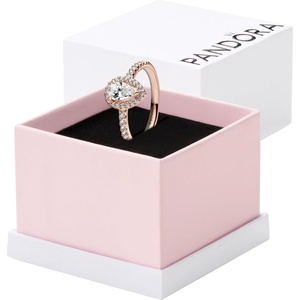 PANDORA Timeless Sparkling Pear Halo Ring – Layering or Stackable Ring – Ring with Cubic Zirconia – Gift for Her – Jewelry for Women with Gift Box(Rose Gold)