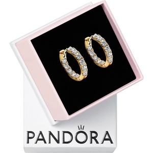PANDORA Timeless Sparkling Row Eternity Hoop Earrings – Gift for Her – 14k Gold Hoop Earrings with Clear Cubic Zirconia – Jewelry for Women – With Gift Box