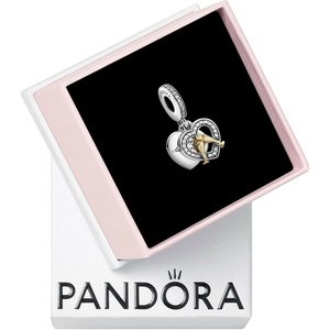 PANDORA Two-Tone Happy Anniversary Dangle Charm – Compatible Moments – Jewelry for Women – Gift for Women – Sterling Silver, Gold & Cubic Zirconia – With Gift Box