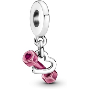 Pandora Dumbbell & Heart Dangle Charm – Compatible Moments Bracelets – Jewelry for Women – Gift for Women – Made with Sterling Silver & Enamel