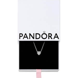 Pandora Jewelry Elevated Heart Cubic Zirconia Necklace in Sterling Silver, 17.7″, No Box