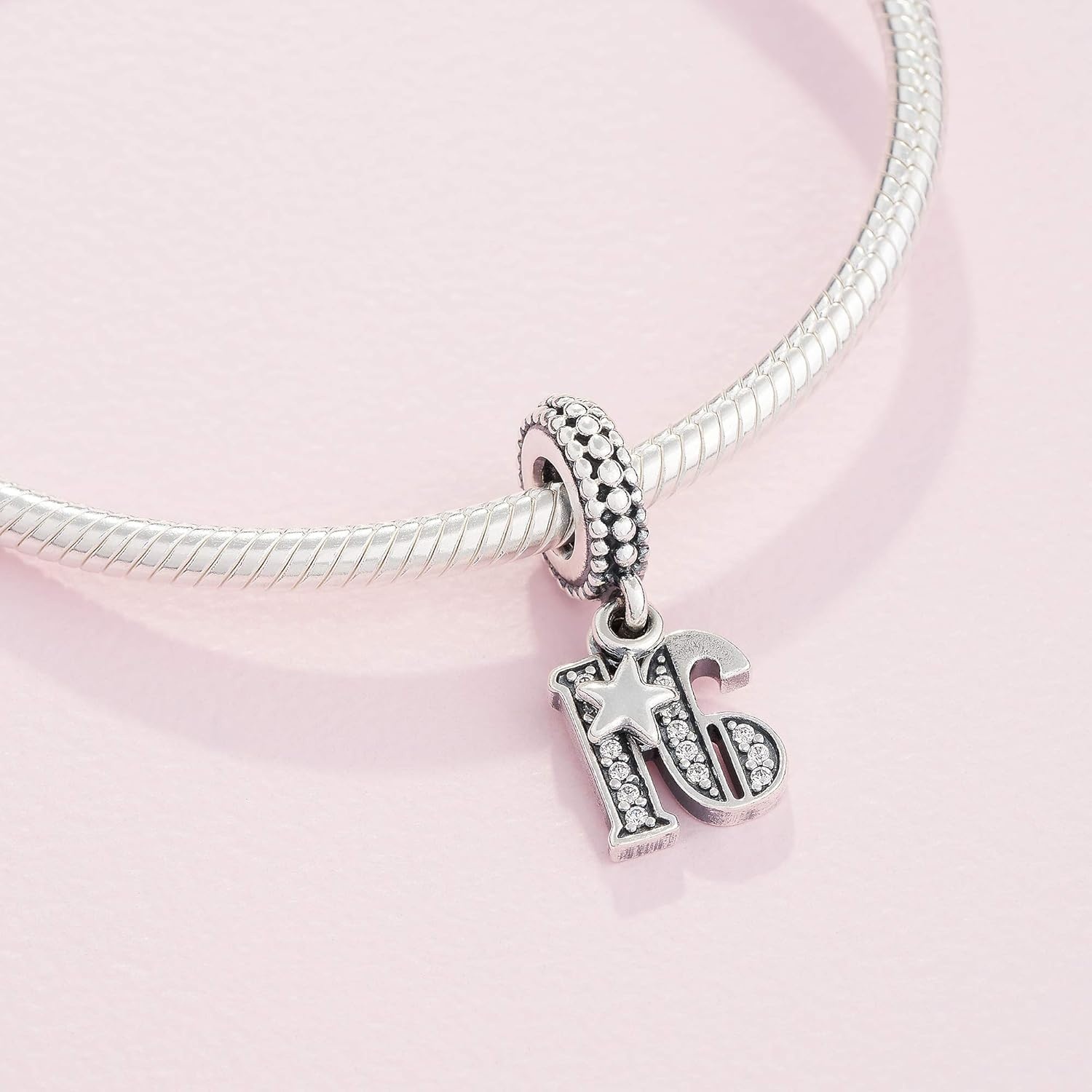 image:imagePANDORA 16th Celebration Dangle Charm Bracelet Charm for PANDORA Moments Bracelets Sterling Silver with Clear Cubic Zirconia Gift for Her Jewelry for Women with Gift Box