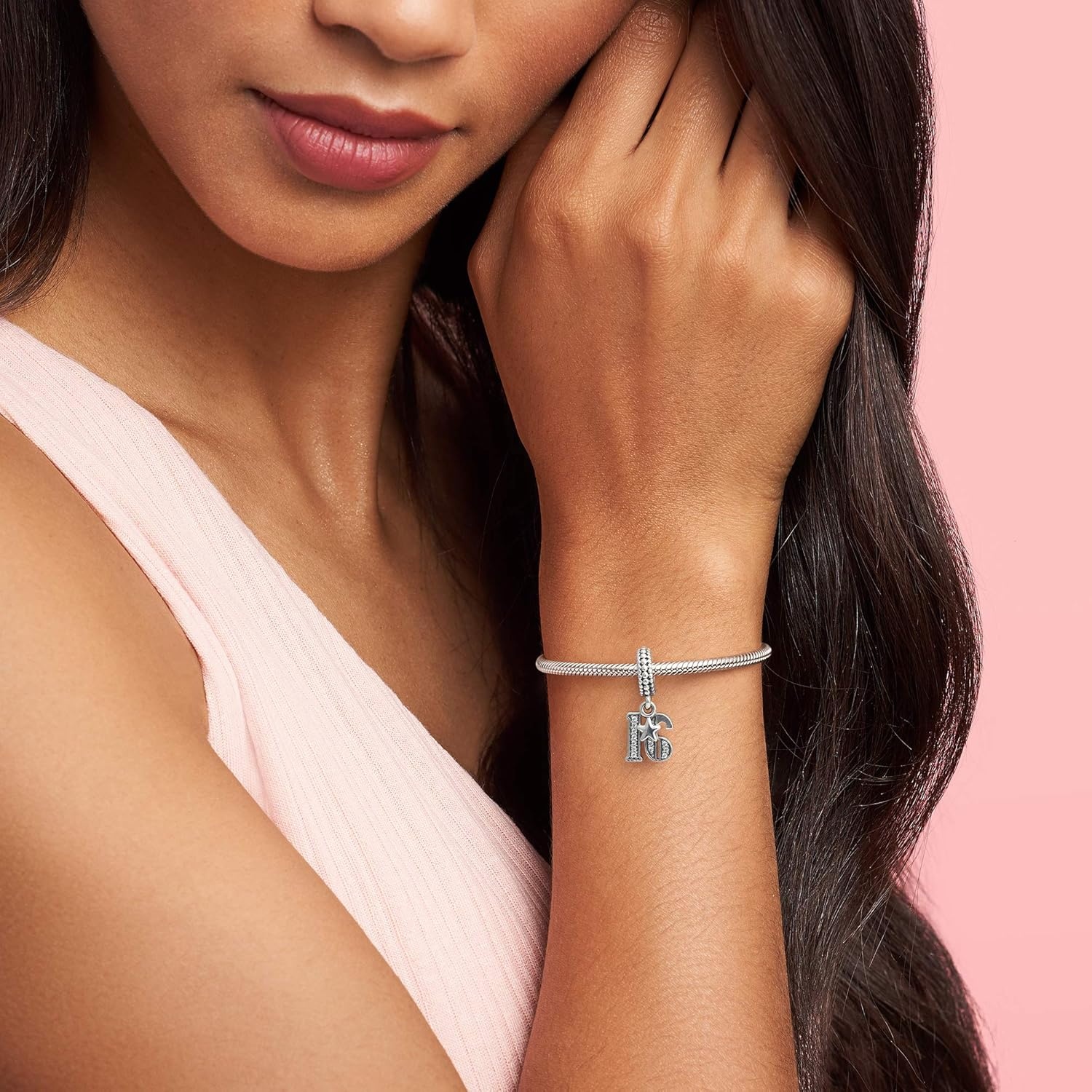image:imagePANDORA 16th Celebration Dangle Charm Bracelet Charm for PANDORA Moments Bracelets Sterling Silver with Clear Cubic Zirconia Gift for Her Jewelry for Women with Gift Box
