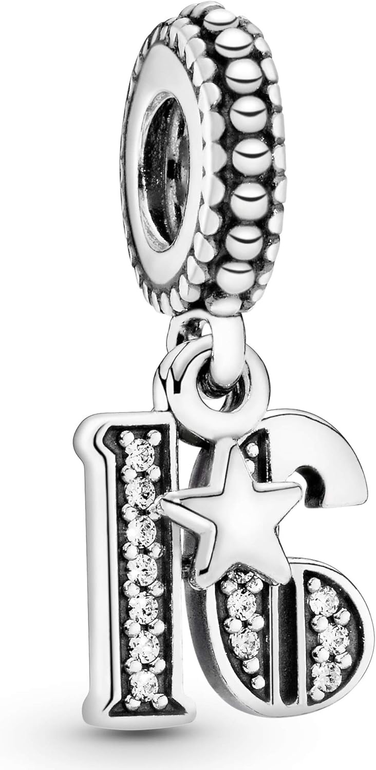 image:imagePANDORA 16th Celebration Dangle Charm Bracelet Charm for PANDORA Moments Bracelets Sterling Silver with Clear Cubic Zirconia Gift for Her Jewelry for Women with Gift Box