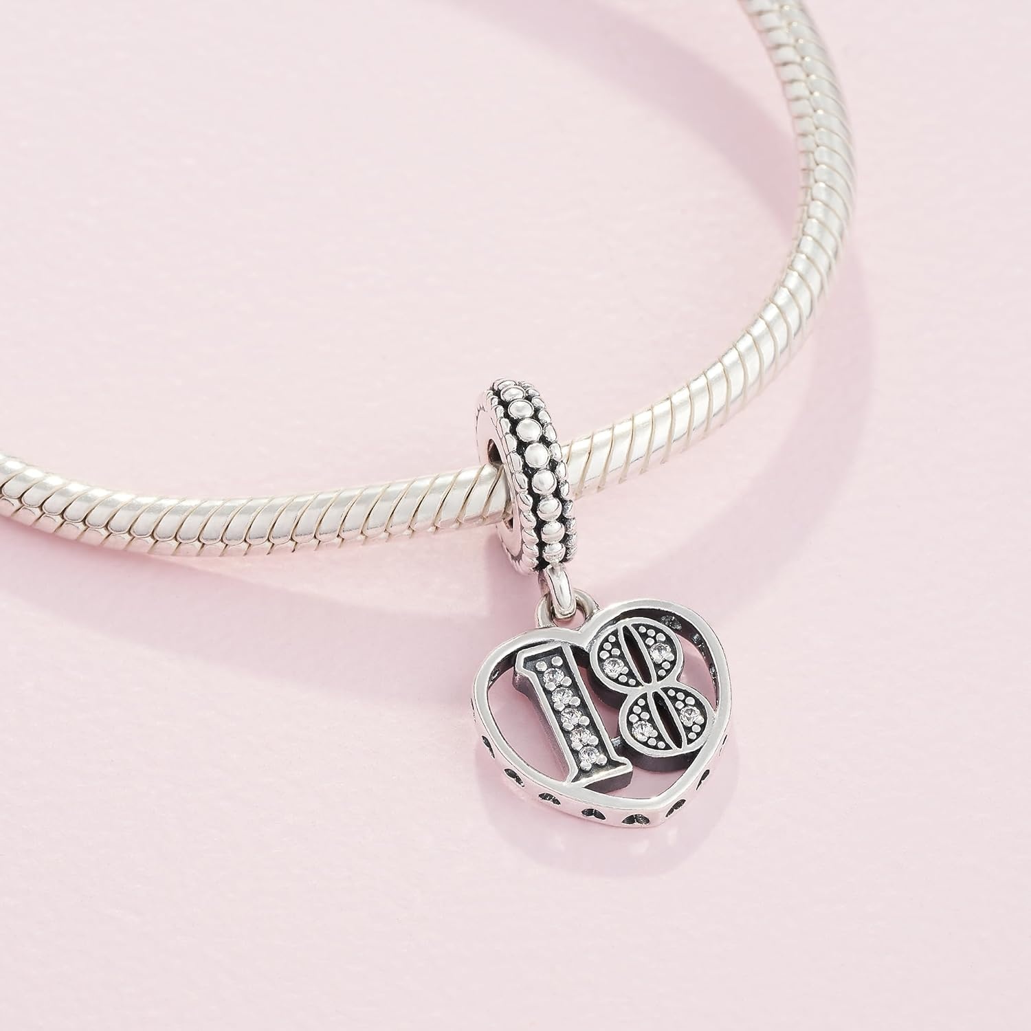 image:imagePANDORA 18th Celebration Dangle Charm Bracelet Charm Moments Bracelets Sterling Silver with Clear Cubic Zirconia Gift for Her Jewelry for Women with Gift Box