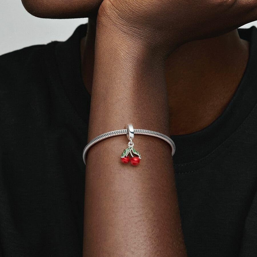image:imagePANDORA Asymmetrical Cherry Fruit Dangle Charm Compatible Moments Stunning Womens Jewelry Gift for Women Made with Sterling Silver amp Enamel With Gift Box