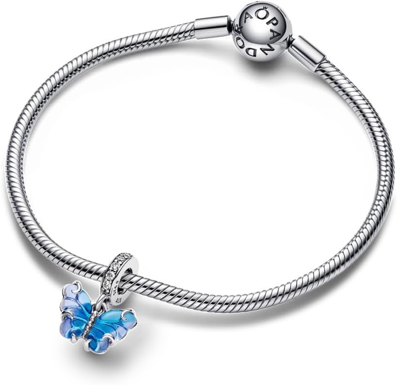 image:imagePANDORA Blue Murano Glass Butterfly Dangle Charm Compatible with PANDORA Moments Gift for Her Sterling Silver amp Murano Glass with Cubic Zirconia With Gift Box
