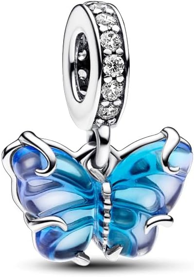 image:imagePANDORA Blue Murano Glass Butterfly Dangle Charm Compatible with PANDORA Moments Gift for Her Sterling Silver amp Murano Glass with Cubic Zirconia With Gift Box