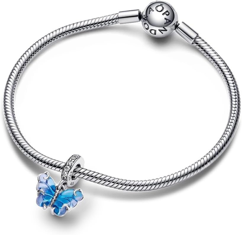 image:imagePANDORA Blue Murano Glass Butterfly Dangle Charm Compatible with PANDORA Moments Gift for Her Sterling Silver amp Murano Glass with Cubic Zirconia With Gift Box