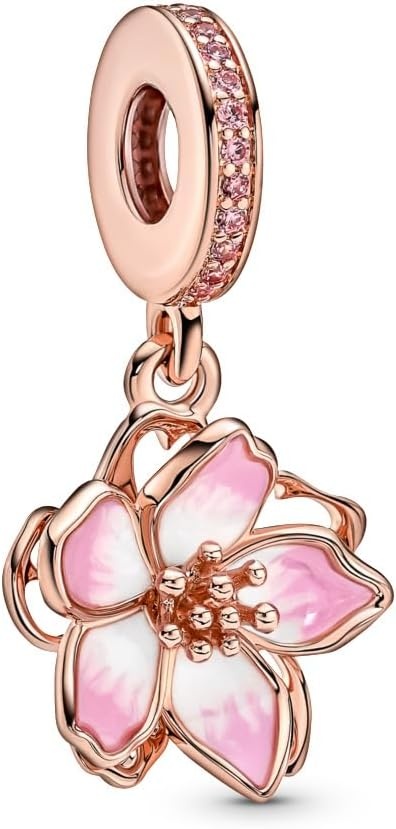 image:imagePANDORA Cherry Blossom Dangle Charm Gift for Her Compatible Moments Rose with Cubic Zirconia amp Enamel With Gift Box