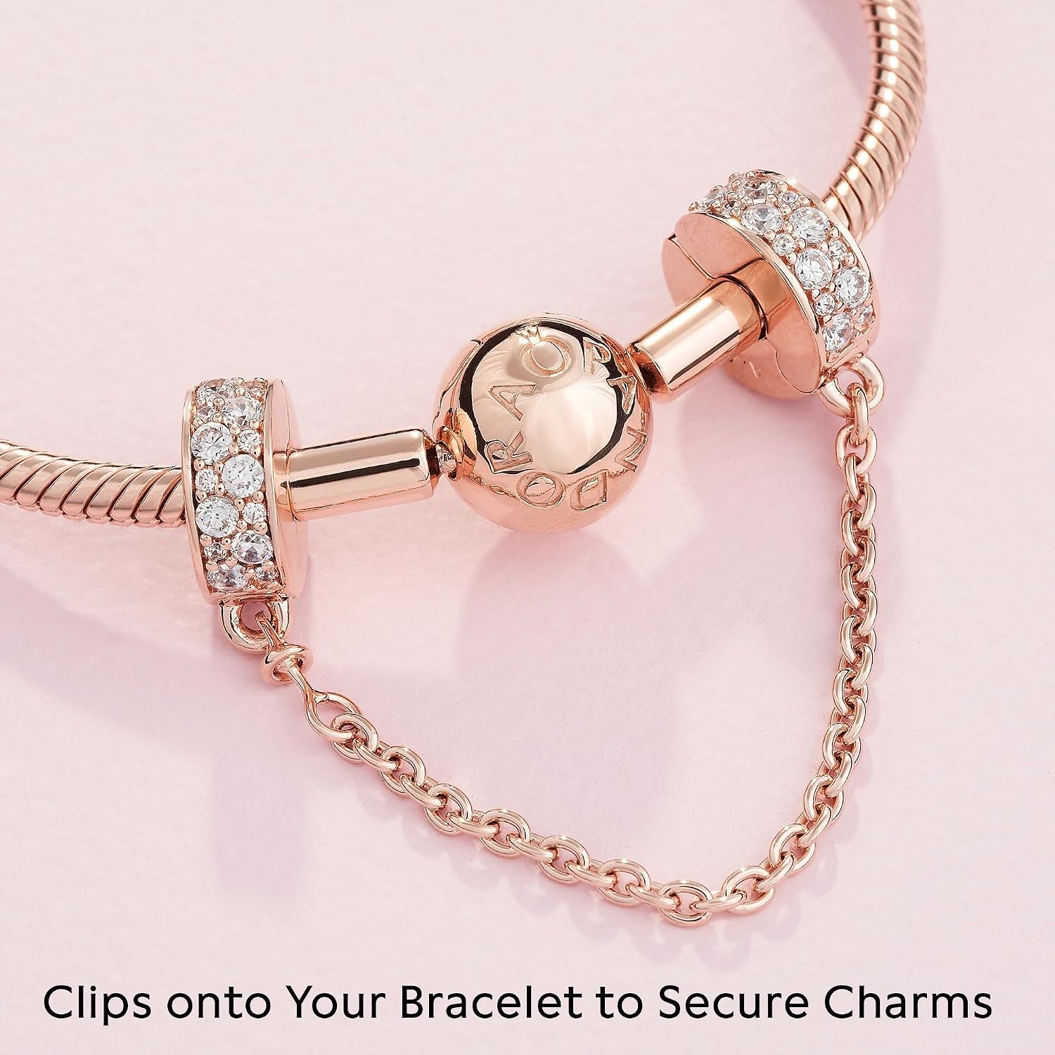 image:imagePANDORA Clear Pave Safety Chain Clip Charm Compatible Moments Gift for Her Made Rose Cubic Zirconia amp Silicone with Gift Box