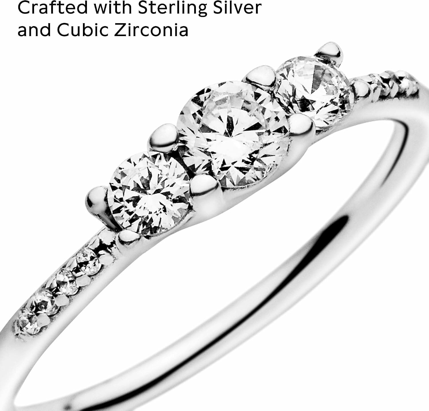 image:imagePANDORA Clear ThreeStone Ring Silver Ring for Women Layering or Stackable Ring Gift for Her Silver with Cubic Zirconia With Gift BoxSterling Silver