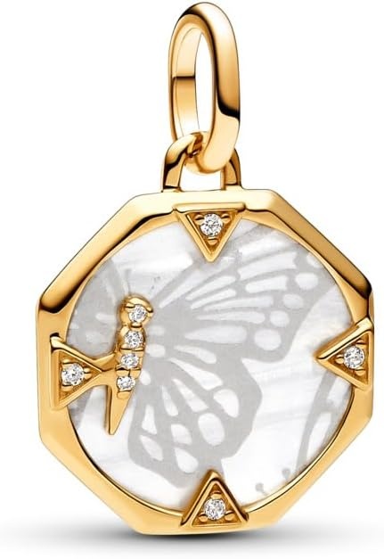 image:imagePANDORA Me Pearlescent Butterfly Medallion Charm 14k GoldPlated Charm with White Bioresin ManMade Mother of Pearl Gift for Her Includes Gift Box