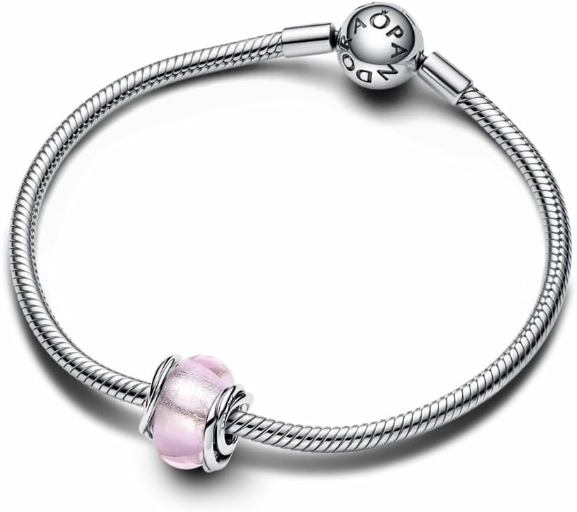 image:imagePANDORA Moments Encircled Pink Murano Glass Charm Sterling Silver with Murano Glass Jewelry for Women Includes Gift Box