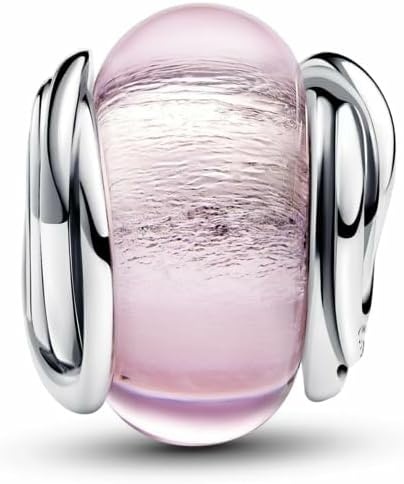 image:imagePANDORA Moments Encircled Pink Murano Glass Charm Sterling Silver with Murano Glass Jewelry for Women Includes Gift Box
