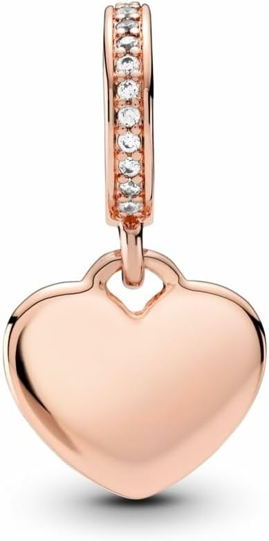 image:imagePANDORA Moments Engravable Heart Tag Dangle Charm 14K Rose GoldPlated Charm with Clear Cubic Zirconia Jewelry for Women Includes Gift Box