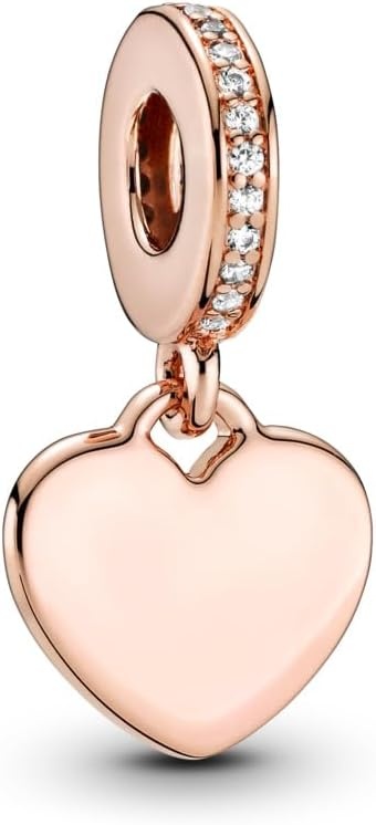 image:imagePANDORA Moments Engravable Heart Tag Dangle Charm 14K Rose GoldPlated Charm with Clear Cubic Zirconia Jewelry for Women Includes Gift Box