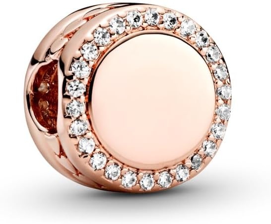 image:imagePANDORA Moments Engravable Sparkling Button Charm Jewelry for Women Includes Gift Box14k rose goldplated unique metal blend