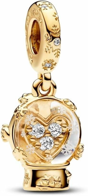 image:imagePANDORA Moments Heart Snowflake Snow Globe Dangle Charm 14K GoldPlated Charm with Cubic Zirconia amp Glass Jewelry for Women Includes Gift Box