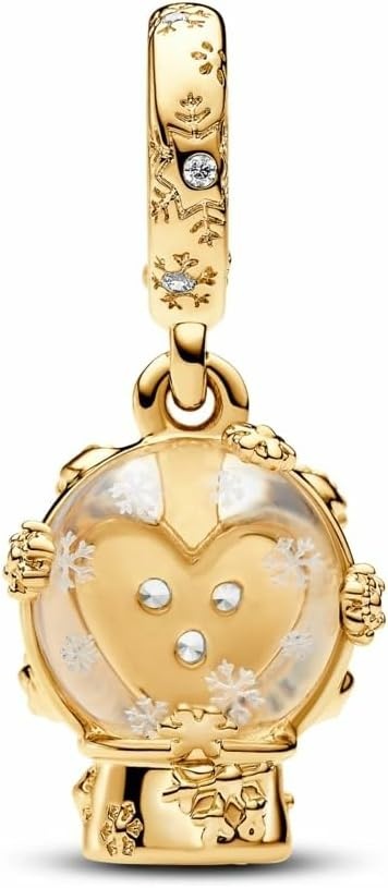image:imagePANDORA Moments Heart Snowflake Snow Globe Dangle Charm 14K GoldPlated Charm with Cubic Zirconia amp Glass Jewelry for Women Includes Gift Box
