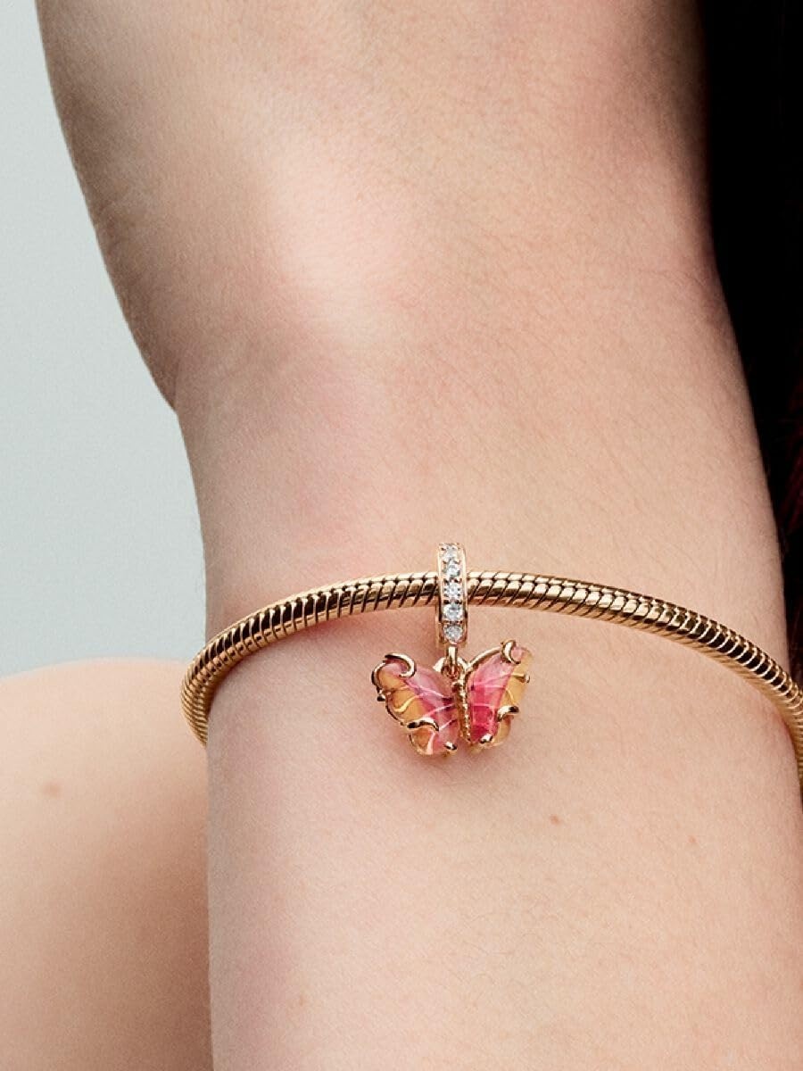 image:imagePANDORA Moments Pink amp Yellow Murano Glass Butterfly Dangle Charm 14k Rose GoldPlated Charm with Cubic Zirconia amp Murano Glass Gift for Her Includes Gift Box