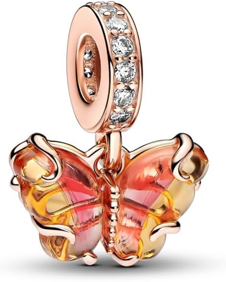 image:imagePANDORA Moments Pink amp Yellow Murano Glass Butterfly Dangle Charm 14k Rose GoldPlated Charm with Cubic Zirconia amp Murano Glass Gift for Her Includes Gift Box