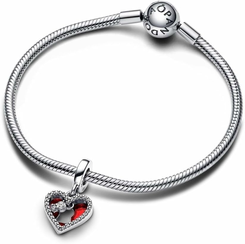 image:imagePANDORA Moments Red Heart amp Keyhole Double Dangle Charm Sterling Silver Charm with Cubic Zirconia amp Red Enamel Jewelry for Women Includes Gift Box