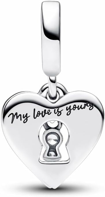 image:imagePANDORA Moments Red Heart amp Keyhole Double Dangle Charm Sterling Silver Charm with Cubic Zirconia amp Red Enamel Jewelry for Women Includes Gift Box