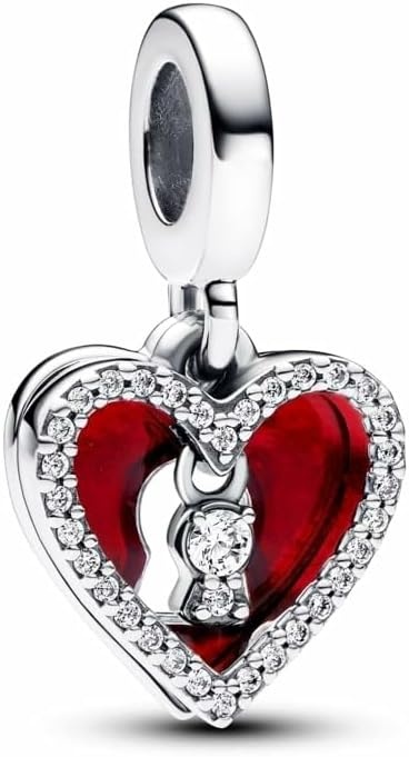 image:imagePANDORA Moments Red Heart amp Keyhole Double Dangle Charm Sterling Silver Charm with Cubic Zirconia amp Red Enamel Jewelry for Women Includes Gift Box