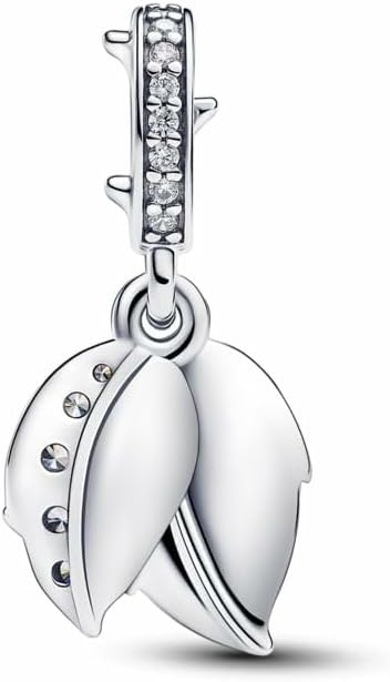 image:imagePANDORA Moments White Rose in Bloom Double Dangle Charm Sterling Silver Charm with Bioresin ManMade Mother of Pearl amp Cubic Zirconia Jewelry for Women Includes Gift Box