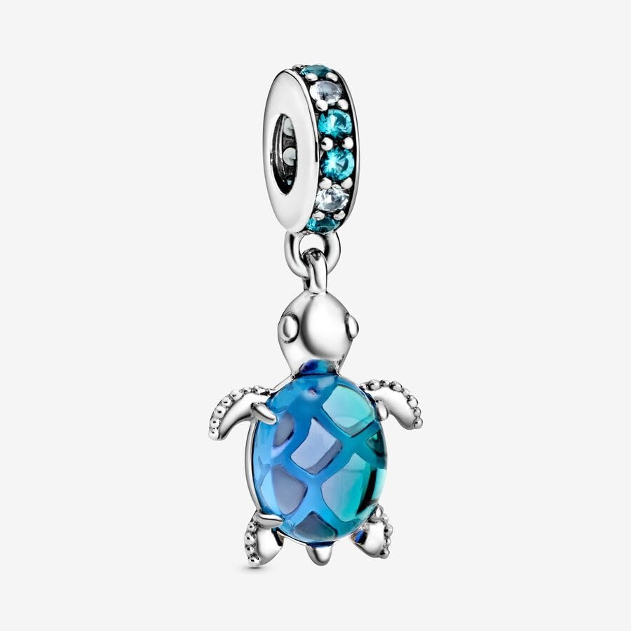 image:imagePANDORA Murano Glass Blue Sea Turtle Dangle Charm Compatible with PANDORA Moments Jewelry for Women Gift for Women Made with Sterling Silver amp ManMade Crystal With Gift Box