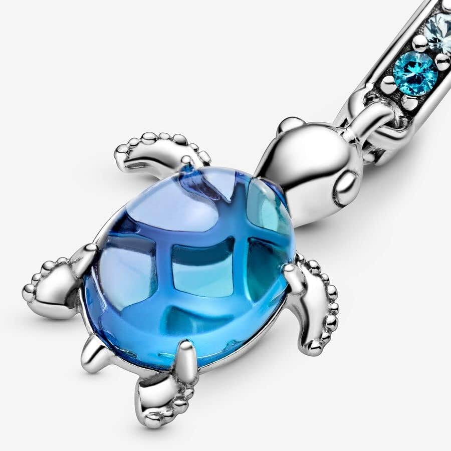 image:imagePANDORA Murano Glass Blue Sea Turtle Dangle Charm Compatible with PANDORA Moments Jewelry for Women Gift for Women Made with Sterling Silver amp ManMade Crystal With Gift Box